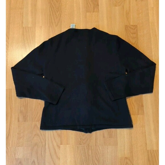 Lord & Taylor Cardigan Sweater Womens Petite Large Black White Full Zip Wool - Picture 8 of 8